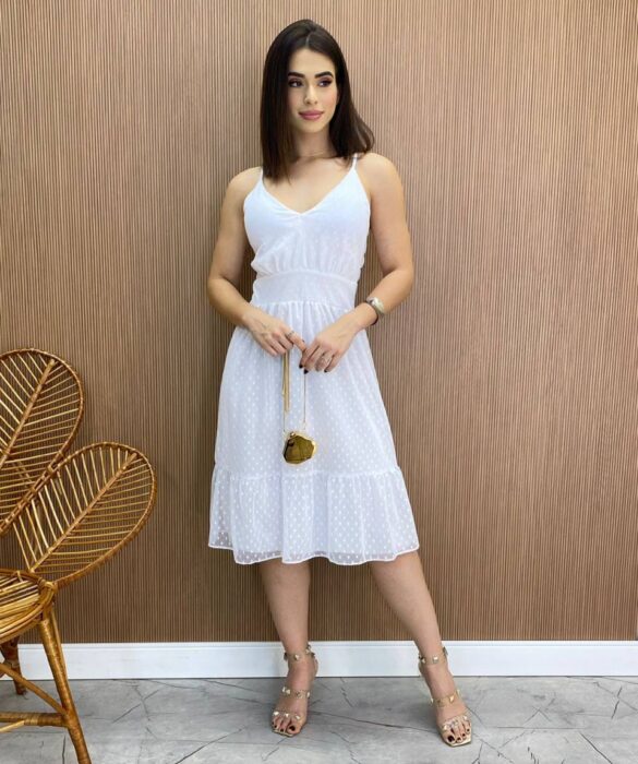 Vestido Midi Agatha com Bojo e Alça Regulável Tule Branco - Fernanda Ramos Store