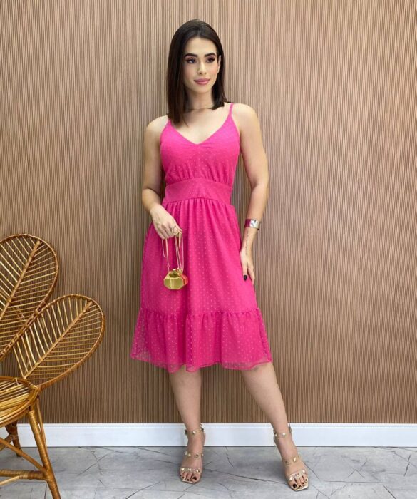 Vestido Midi Agatha com Bojo e Alça Regulável Tule Pink - Fernanda Ramos Store