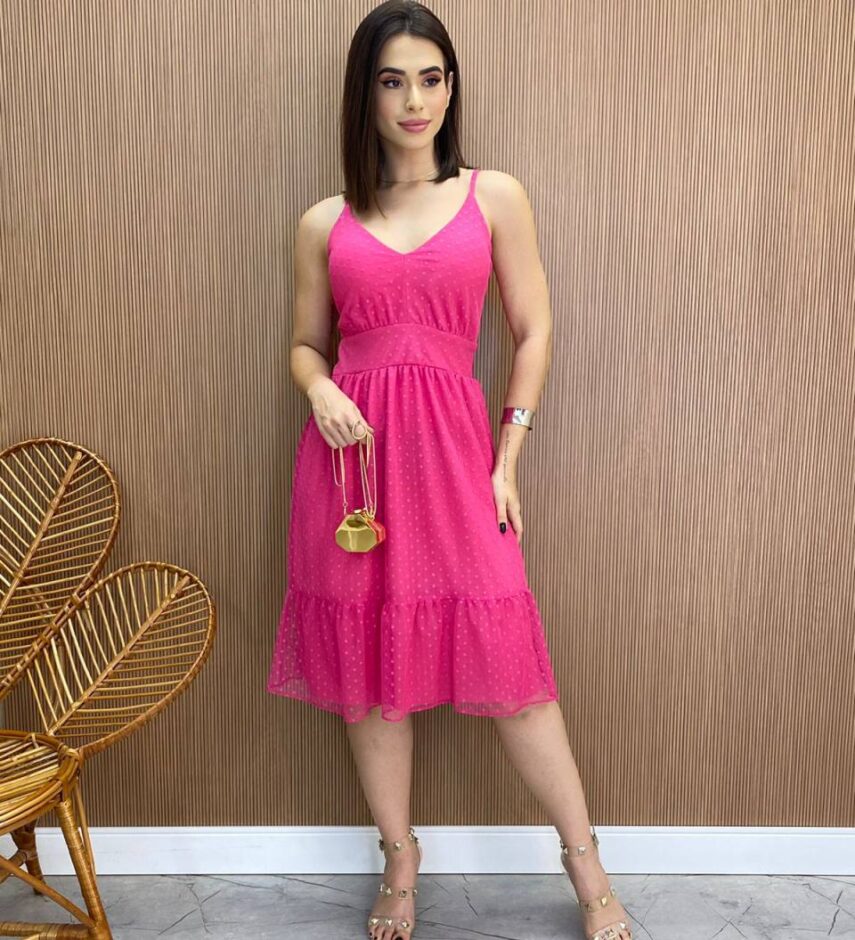 Vestido Midi Agatha com Bojo e Alça Regulável Tule Pink - Fernanda Ramos Store