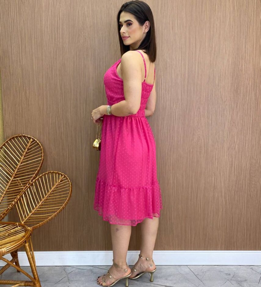Vestido Midi Agatha com Bojo e Alça Regulável Tule Pink - Fernanda Ramos Store