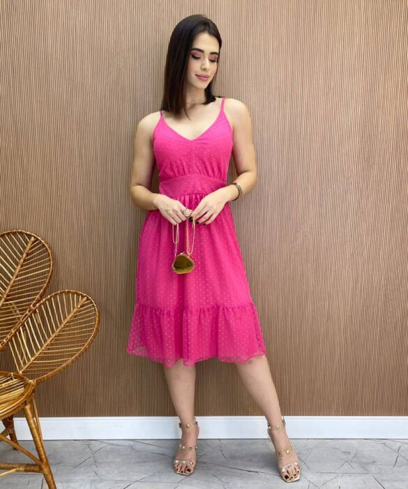 Vestido Midi Agatha com Bojo e Alça Regulável Tule Pink - Fernanda Ramos Store