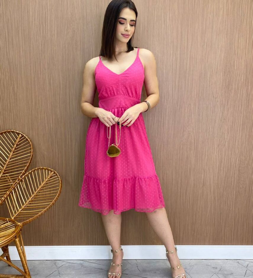 Vestido Midi Agatha com Bojo e Alça Regulável Tule Pink - Fernanda Ramos Store