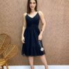 Vestido Midi Agatha com Bojo e Alça Regulável Tule Preto - Fernanda Ramos Store