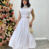 Vestido Midi Branco Ayla sem Bojo Gola Alta com Abertura - Fernanda Ramos Store