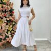 Vestido Midi Branco Ayla sem Bojo Gola Alta com Abertura - Fernanda Ramos Store