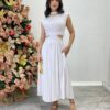 Vestido Midi Branco Ayla sem Bojo Gola Alta com Abertura - Fernanda Ramos Store