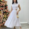 Vestido Midi Branco Ayla sem Bojo Gola Alta com Abertura - Fernanda Ramos Store