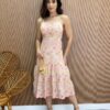 Vestido Midi com Bojo e Abertura Bege Bordado Pink Flour - Fernanda Ramos Store