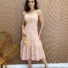 Vestido Midi com Bojo e Abertura Bege Bordado Pink Flour - Fernanda Ramos Store