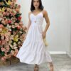 Vestido Midi com Bojo e Abertura Liz Branco - Fernanda Ramos Store