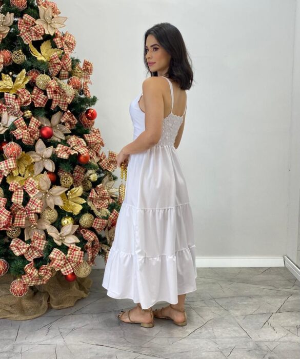 Vestido Midi com Bojo e Abertura Liz Branco - Fernanda Ramos Store