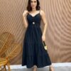 Vestido Midi com Bojo e Abertura Liz Preto - Fernanda Ramos Store