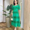 Vestido Midi Fernanda sem Bojo Manga Princesa Bordado Verde - Fernanda Ramos Store