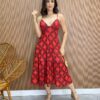 Vestido Midi Laura com Bojo Vermelho Estampado - Fernanda Ramos Store