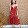 Vestido Midi Laura com Bojo Vermelho Estampado - Fernanda Ramos Store