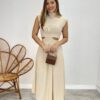 Vestido Midi Nude Ayla sem Bojo Gola Alta com Abertura - Fernanda Ramos Store