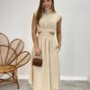 Vestido Midi Nude Ayla sem Bojo Gola Alta com Abertura - Fernanda Ramos Store