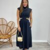 Vestido Midi Preto Ayla sem Bojo Gola Alta com Abertura - Fernanda Ramos Store