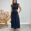 Vestido Midi Preto Ayla sem Bojo Gola Alta com Abertura - Fernanda Ramos Store