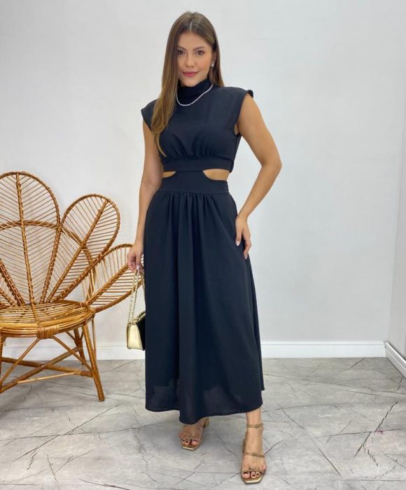 Vestido midi best sale preto gola alta