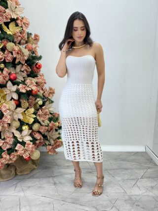 Vestido Midi sem Bojo Bia Tricot Modal Branco - Fernanda Ramos Store