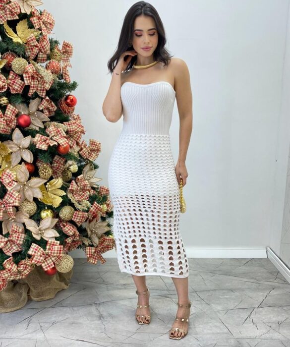 Vestido Midi sem Bojo Bia Tricot Modal Branco - Fernanda Ramos Store