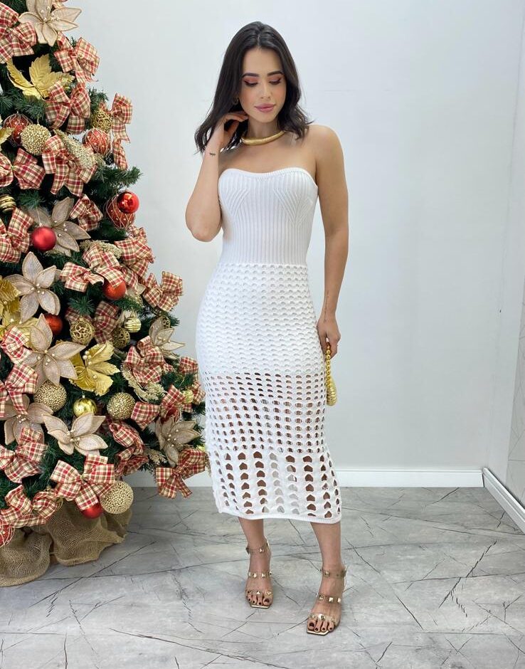 Vestido Midi sem Bojo Bia Tricot Modal Branco - Fernanda Ramos Store