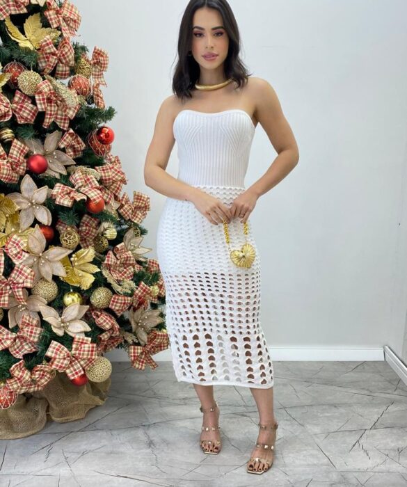 Vestido Midi sem Bojo Bia Tricot Modal Branco - Fernanda Ramos Store