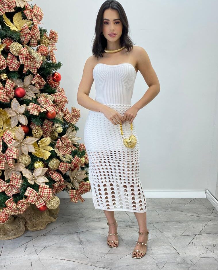Vestido Midi sem Bojo Bia Tricot Modal Branco - Fernanda Ramos Store