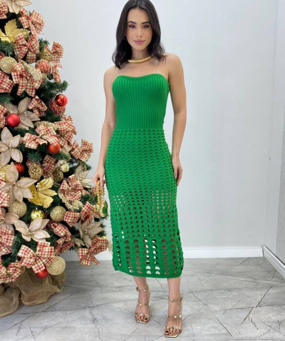 Vestido Midi sem Bojo Bia Tricot Modal Verde - Fernanda Ramos Store