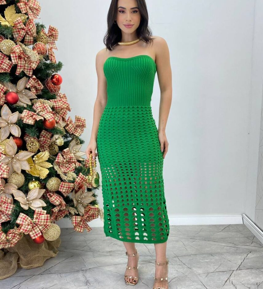 Vestido Midi sem Bojo Bia Tricot Modal Verde - Fernanda Ramos Store