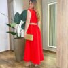 Vestido Midi Vermelho Ayla sem Bojo Gola Alta com Abertura - Fernanda Ramos Store