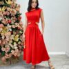 Vestido Midi Vermelho Ayla sem Bojo Gola Alta com Abertura - Fernanda Ramos Store