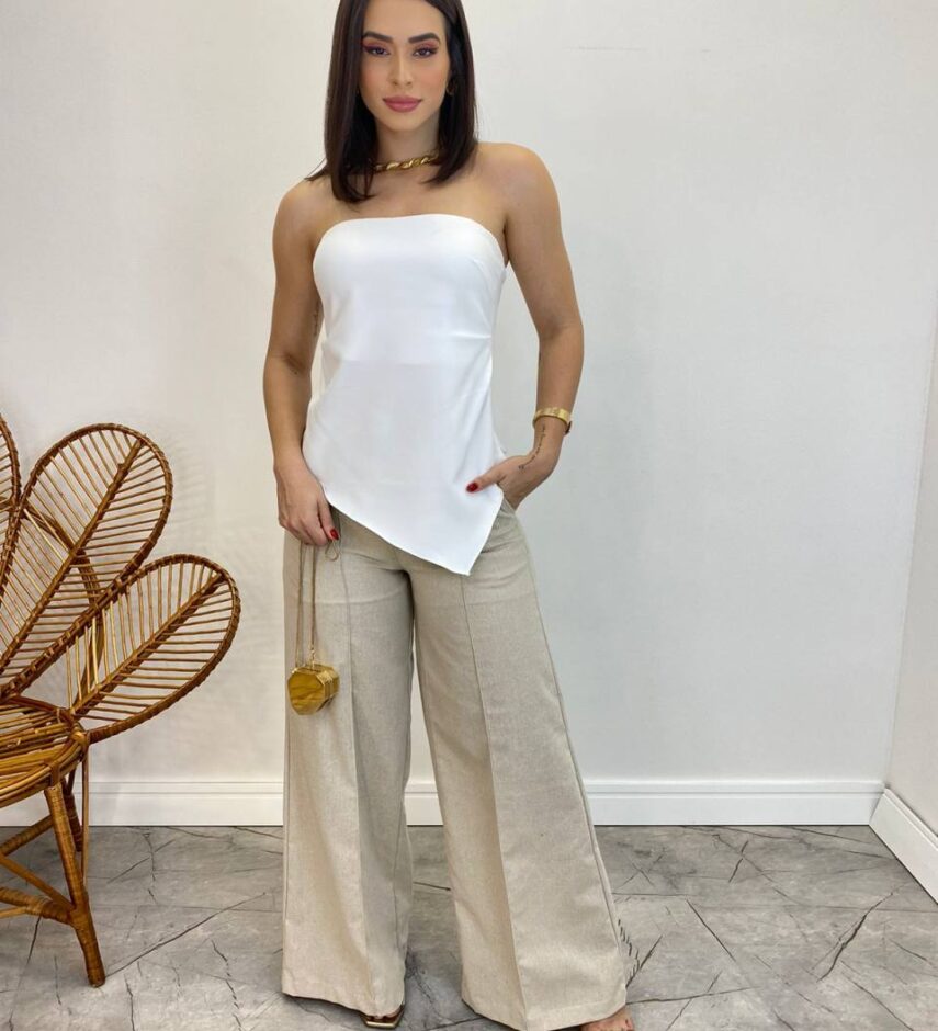 Blusa Feminina Assimétrica Tomara que Caia sem Bojo Branca - Fernanda Ramos Store