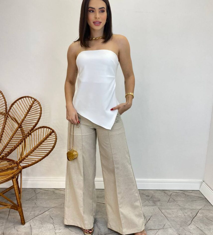 Blusa Feminina Assimétrica Tomara que Caia sem Bojo Branca - Fernanda Ramos Store