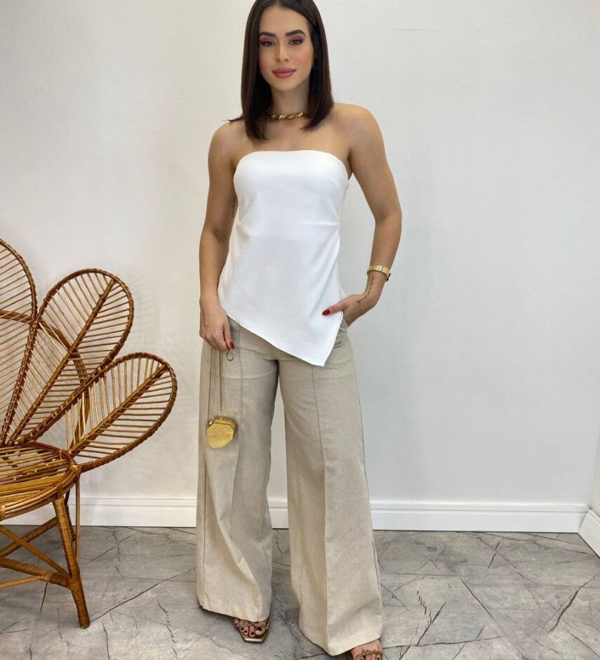 Blusa Feminina Assimétrica Tomara que Caia sem Bojo Branca - Fernanda Ramos Store