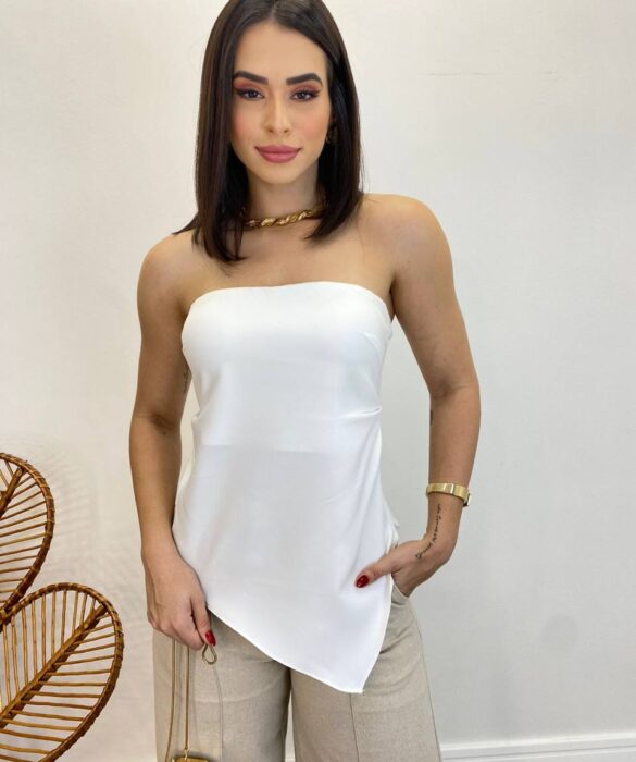 Blusa Feminina Assimétrica Tomara que Caia sem Bojo Branca - Fernanda Ramos Store