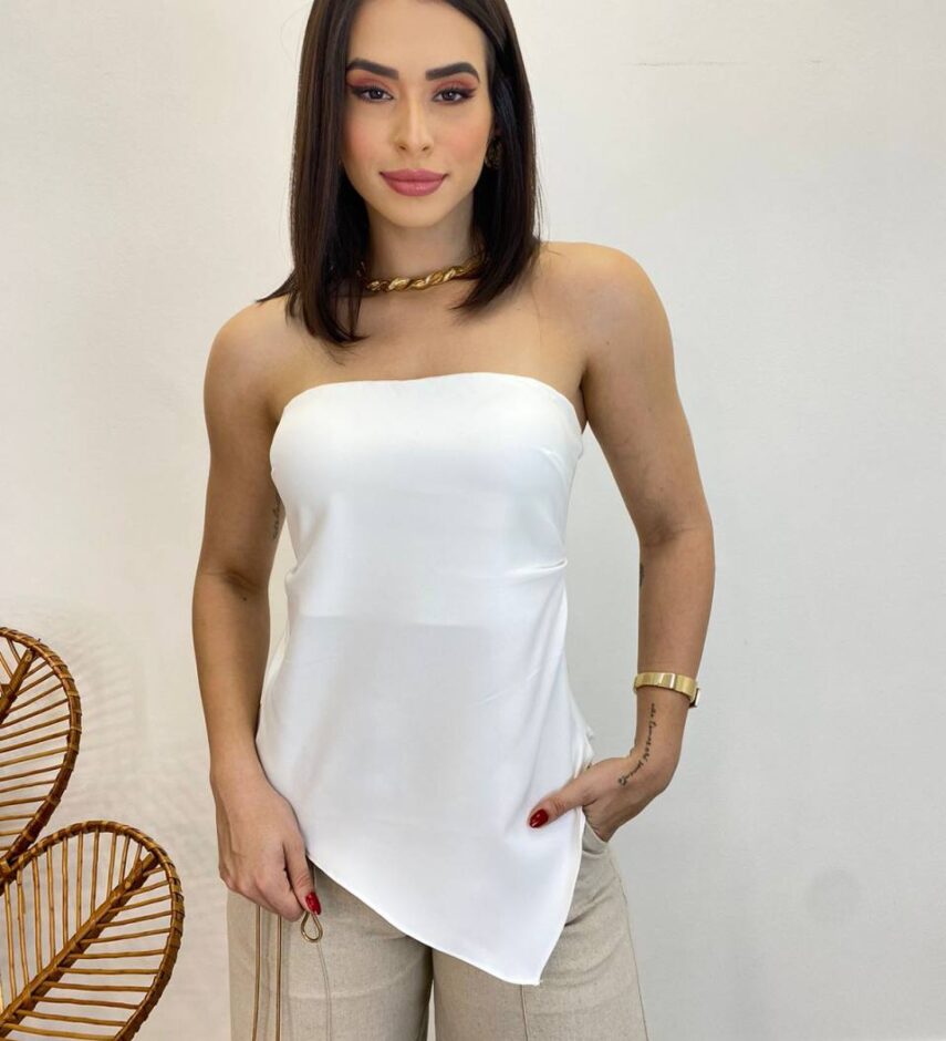 Blusa Feminina Assimétrica Tomara que Caia sem Bojo Branca - Fernanda Ramos Store