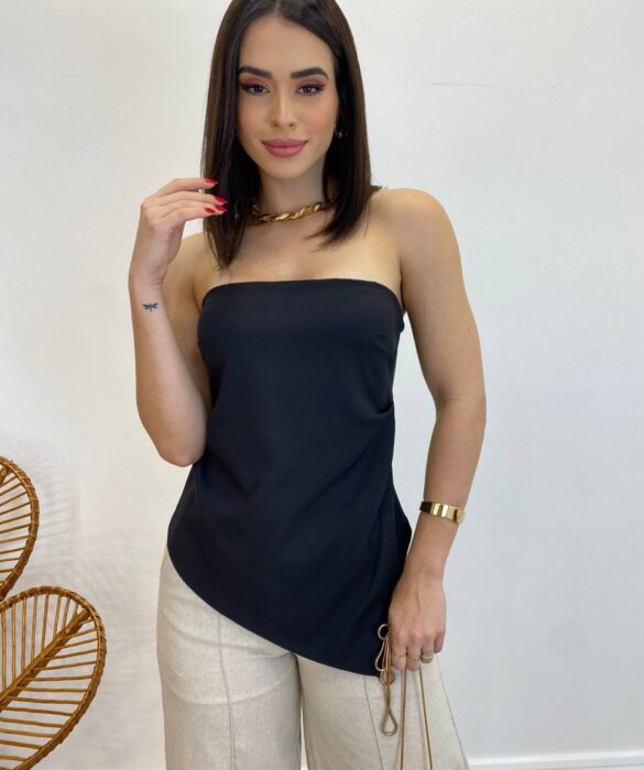 Blusa Feminina Assimétrica Tomara que Caia sem Bojo Preta - Fernanda Ramos Store