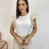 Blusa Feminina Juliana Off White Detalhe em Laise - Fernanda Ramos Store