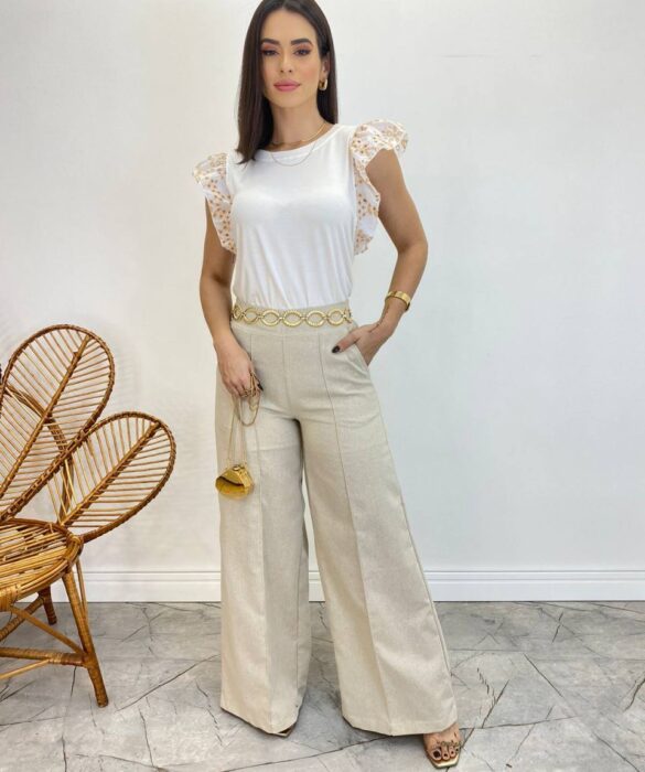 Blusa Feminina Juliana Off White Detalhe em Laise - Fernanda Ramos Store