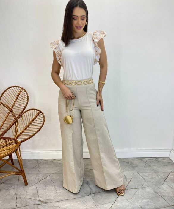 Blusa Feminina Juliana Off White Detalhe em Laise - Fernanda Ramos Store