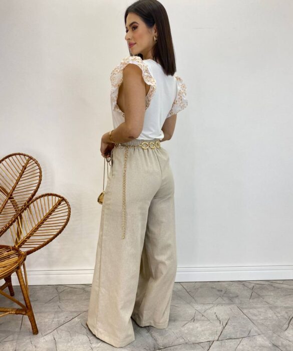 Blusa Feminina Juliana Off White Detalhe em Laise - Fernanda Ramos Store