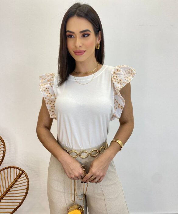 Blusa Feminina Juliana Off White Detalhe em Laise - Fernanda Ramos Store