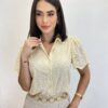 Blusa Feminina Manga Curta Lara de Laise com Botões Creme - Fernanda Ramos Store