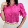 Blusa Feminina Manga Curta Lara de Laise com Botões Pink - Fernanda Ramos Store