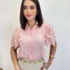 Blusa Feminina Manga Curta Lara de Laise com Botões Rosa - Fernanda Ramos Store