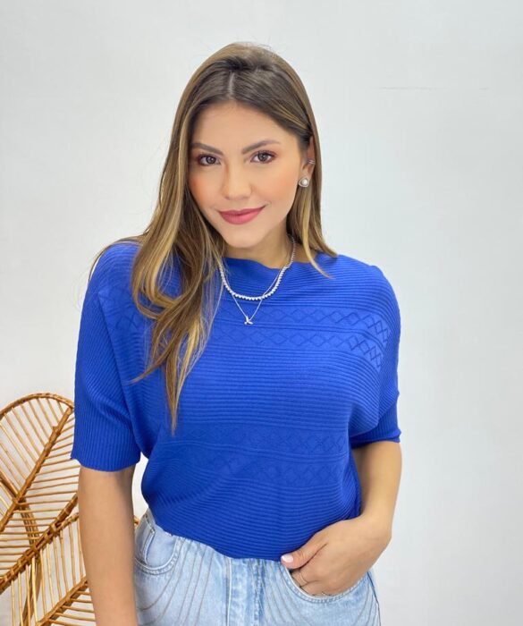 Blusa Feminina Manga Curta Modal Ariane Azul Bic - Fernanda Ramos Store