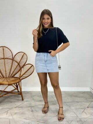 Blusa Feminina Manga Curta Modal Ariane Preta - Fernanda Ramos Store