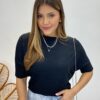 Blusa Feminina Manga Curta Modal Ariane Preta - Fernanda Ramos Store